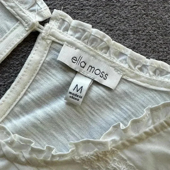 Ella Moss White Short Sleeve Blouse Top Medium - Picture 3 of 5